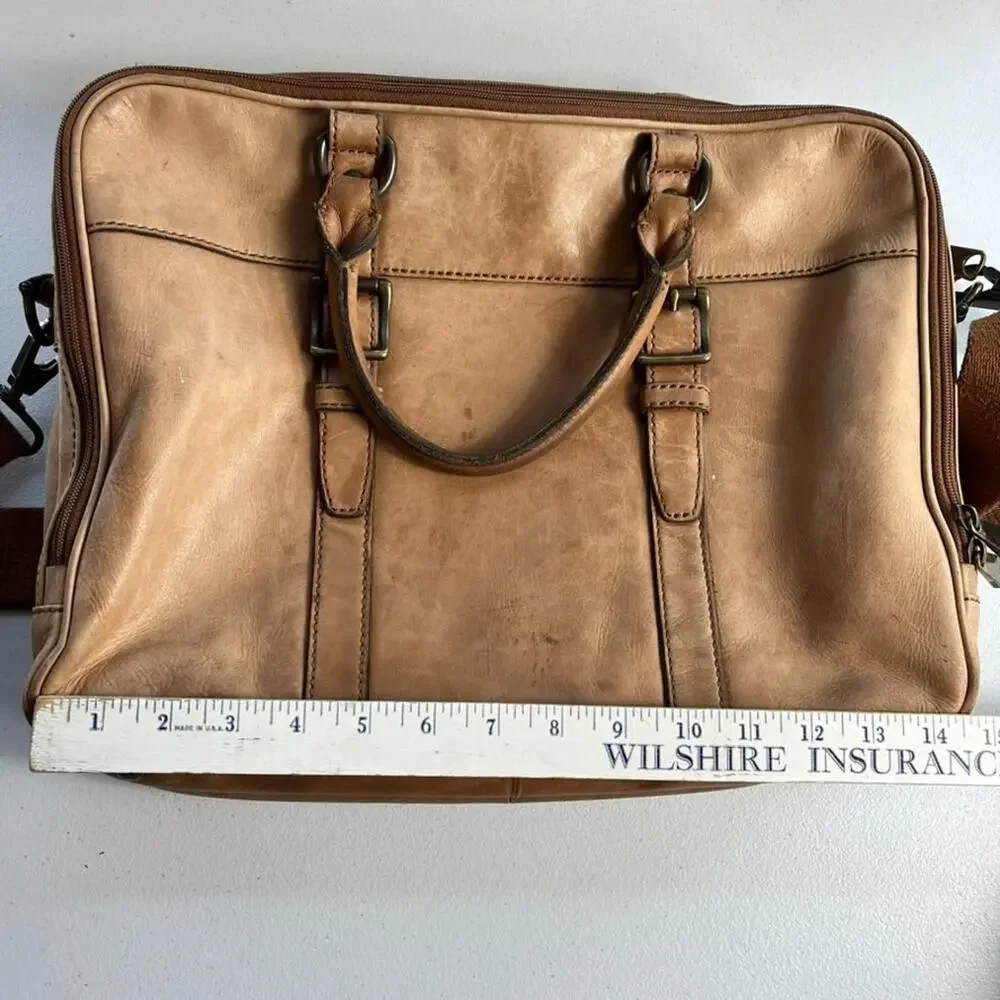 FOSSIL Laptop Bag Brown Leather Satchel Brown Lining Messenger Shoulder Strap